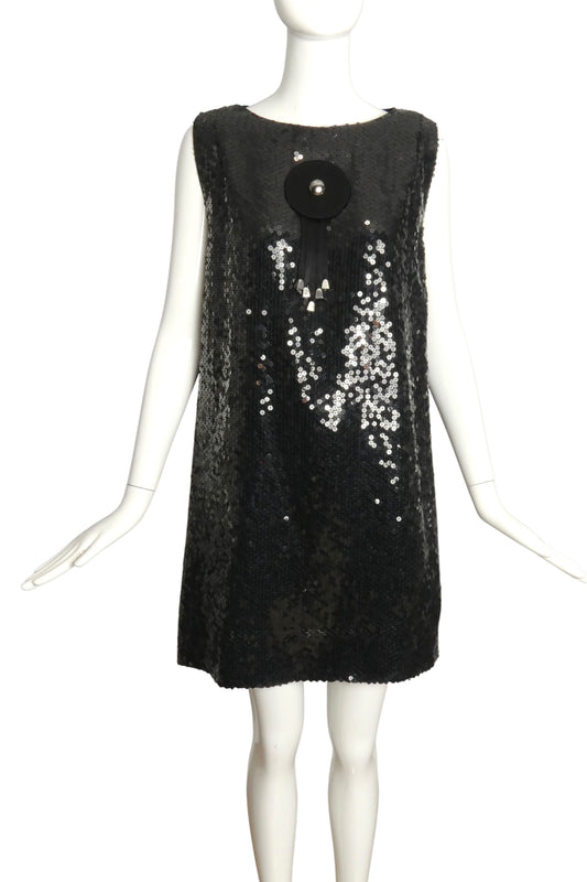 PIERRE CARDIN HAUTE COUTURE- Black Sequin A-Line Dress, Size 8