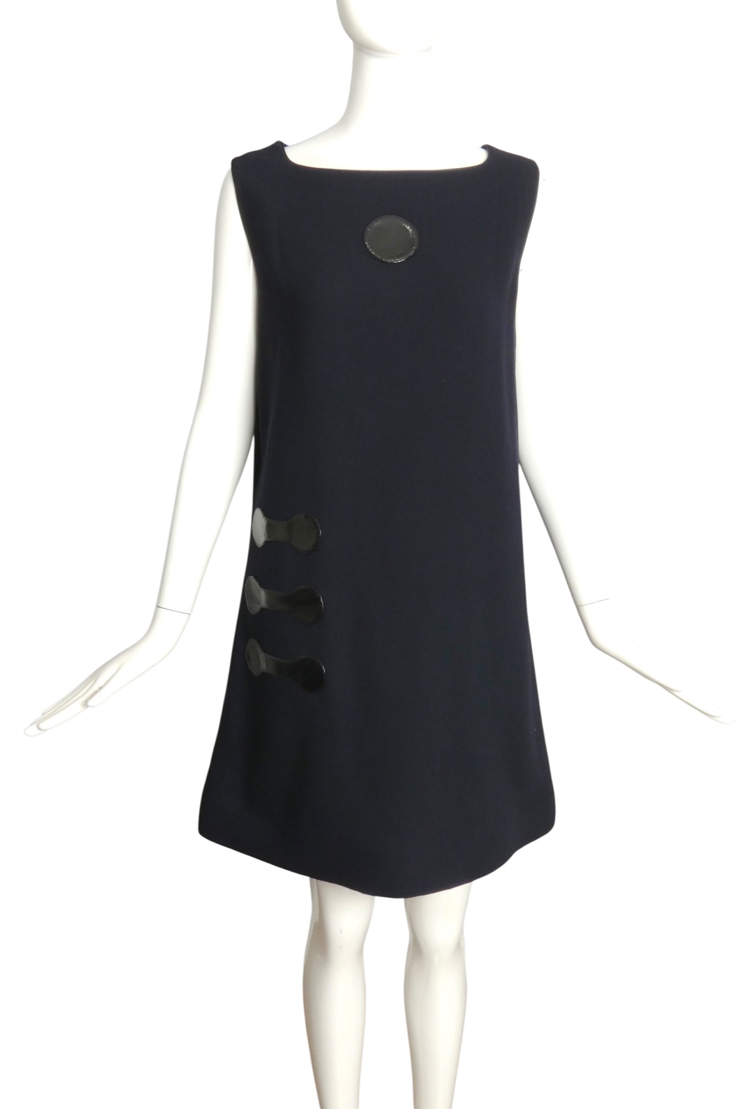 PIERRE CARDIN HAUTE COUTURE- Navy Crepe & Vinyl A-Line Dress, Size 10