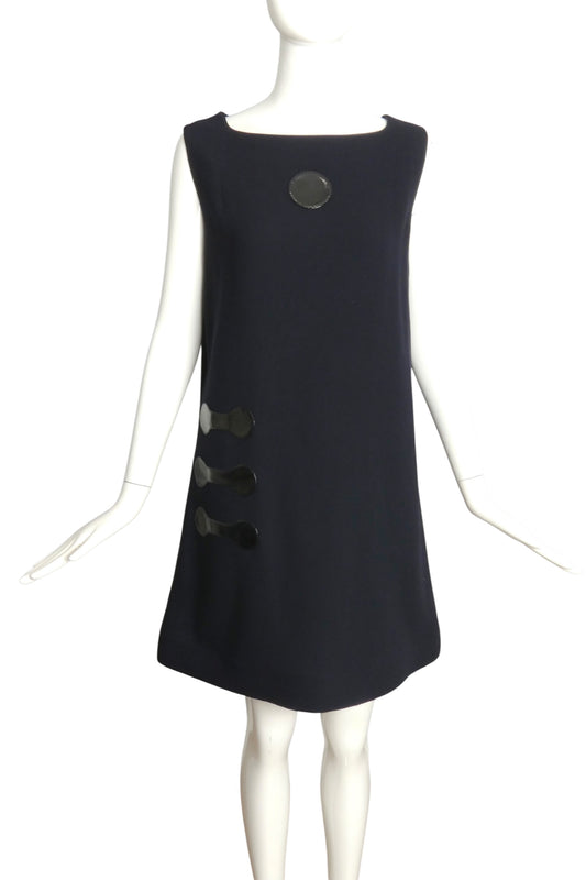 PIERRE CARDIN HAUTE COUTURE- Navy Crepe & Vinyl A-Line Dress, Size 10