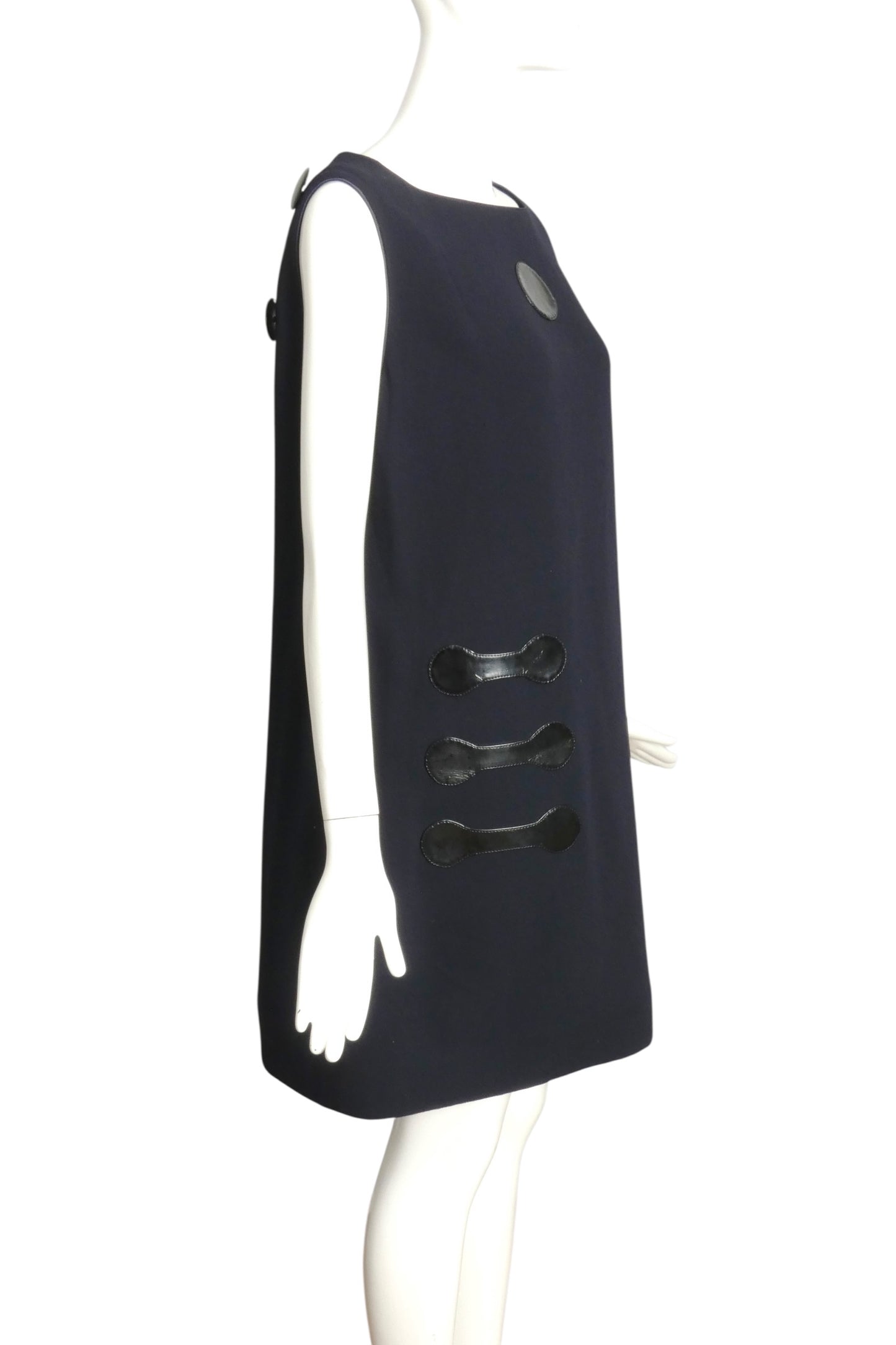PIERRE CARDIN HAUTE COUTURE- Navy Crepe & Vinyl A-Line Dress, Size 10