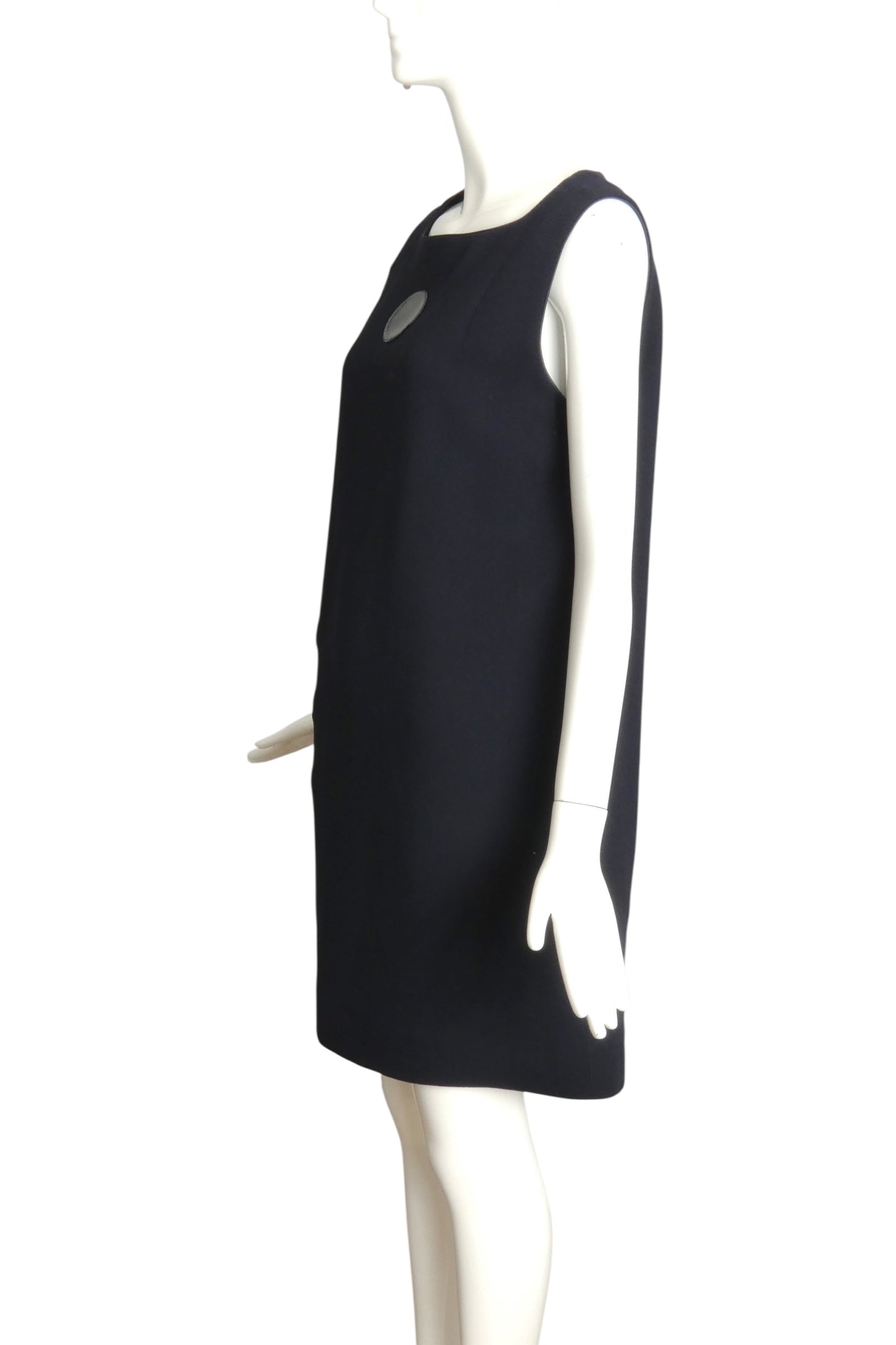 PIERRE CARDIN HAUTE COUTURE- Navy Crepe & Vinyl A-Line Dress, Size 10