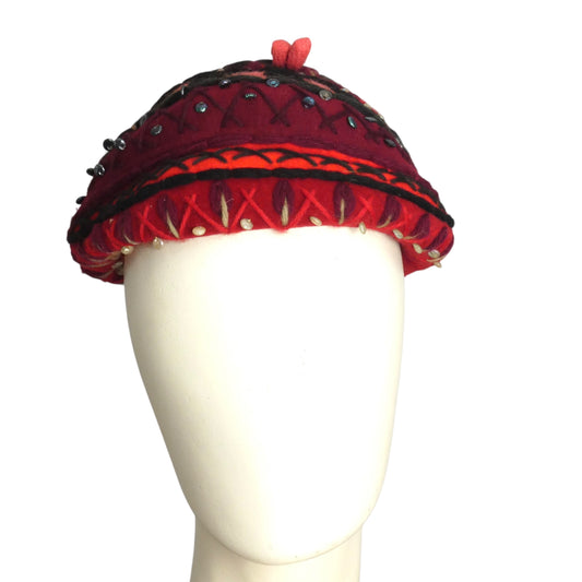 SALLY VICTOR-1940s Multi Color Wool Knit Yarn Hat