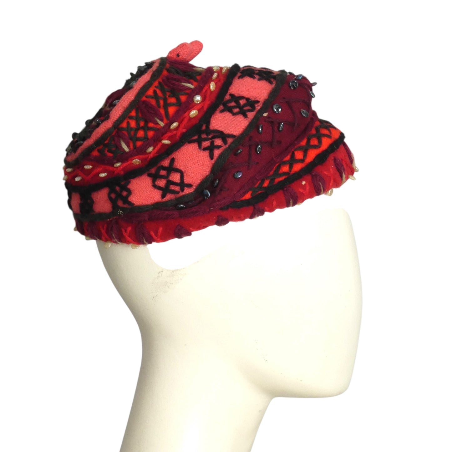 SALLY VICTOR-1940s Multi Color Wool Knit Yarn Hat