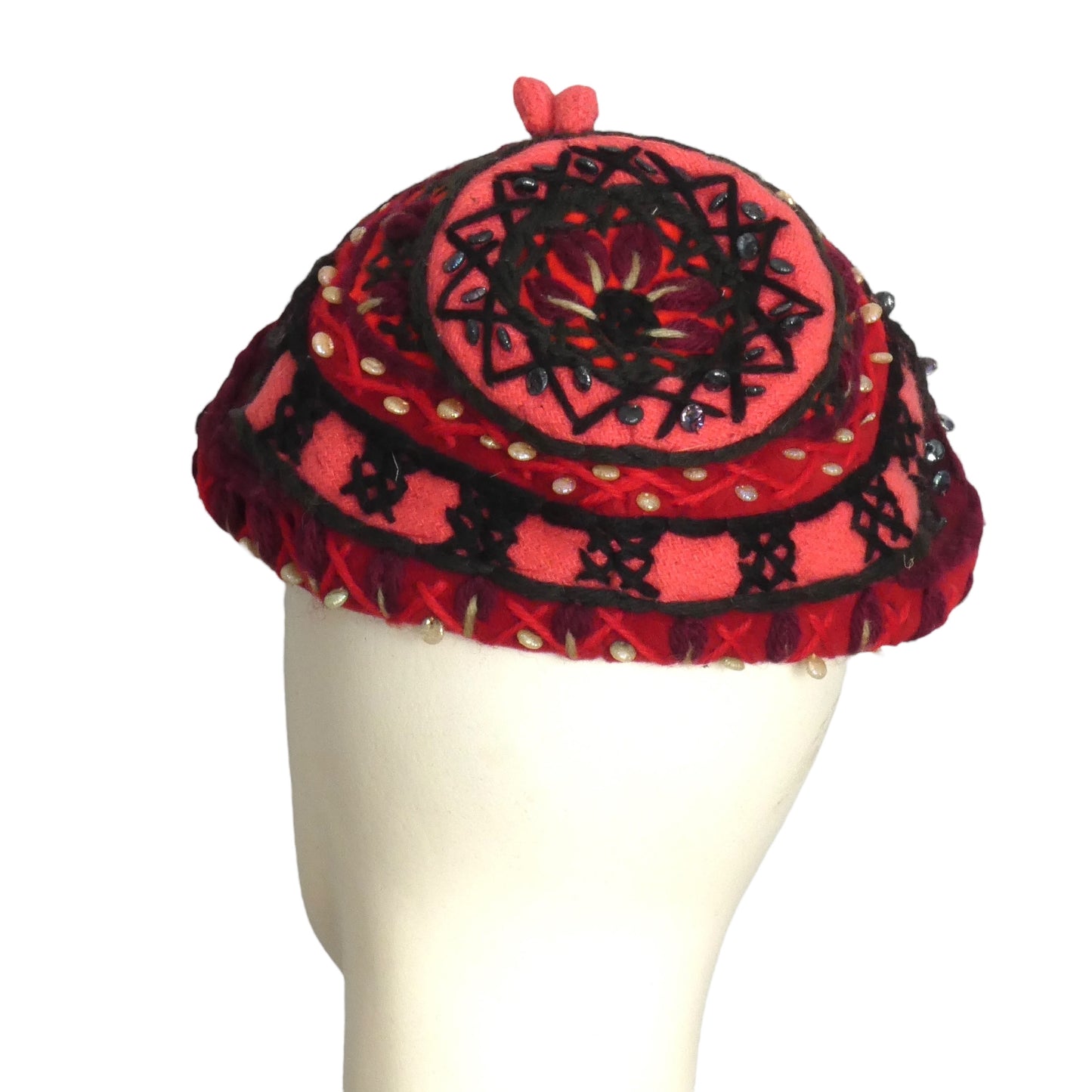 SALLY VICTOR-1940s Multi Color Wool Knit Yarn Hat