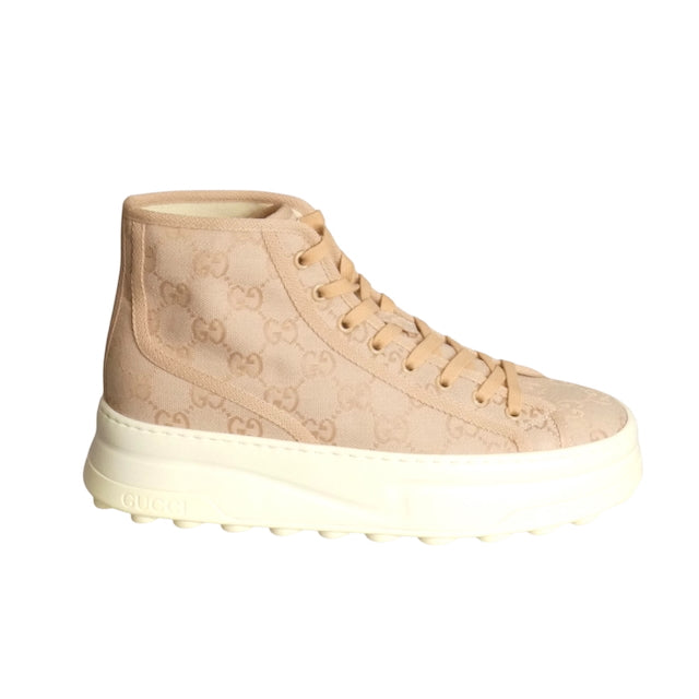 GUCCI- NIB New Canvas GG High Top Sneakers, Size 40