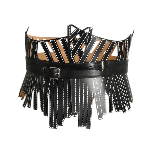 【関税&送料込】Alexander Mcqueen Waist Belt ALEXANDER MCQUEEN- 2023 Black Leather Laser Cut Waist Belt