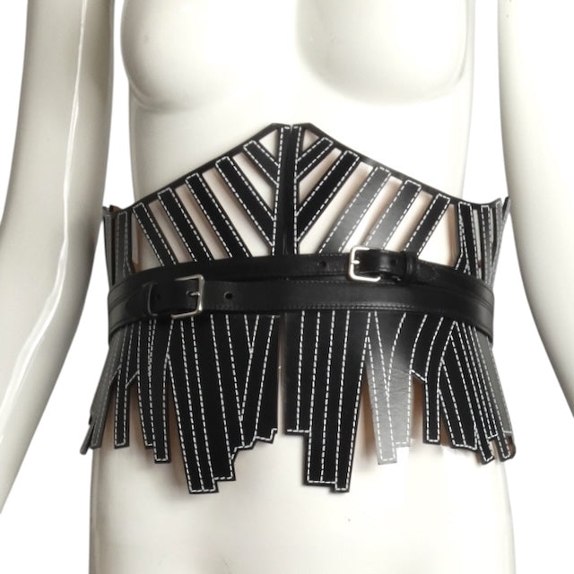 ALEXANDER MCQUEEN- 2023 Black Leather Laser Cut Waist Belt