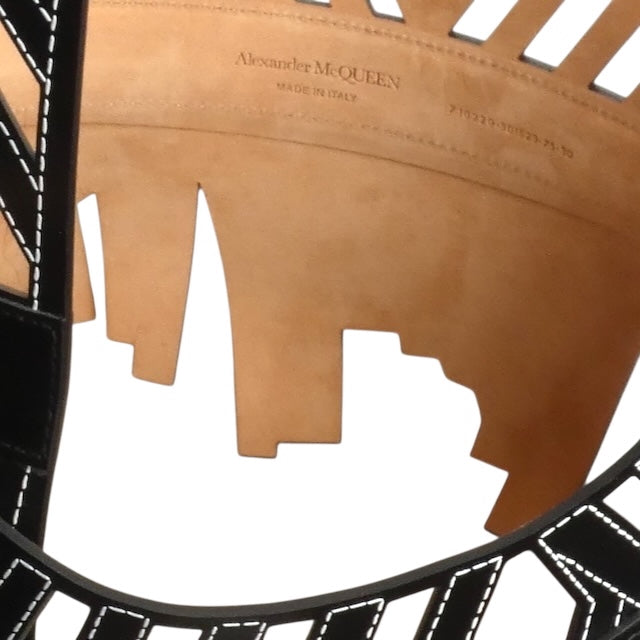 ALEXANDER MCQUEEN- 2023 Black Leather Laser Cut Waist Belt