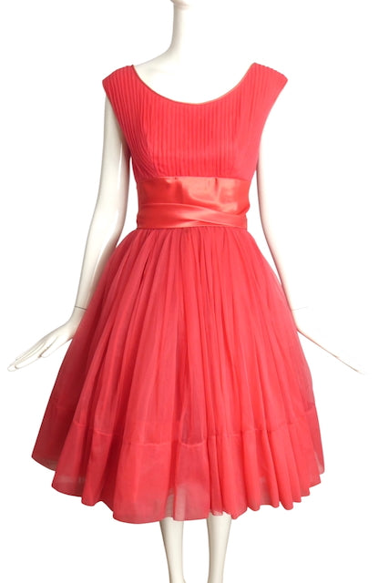 EMMA DOMB- 1950s Coral Party Dress, Size 4