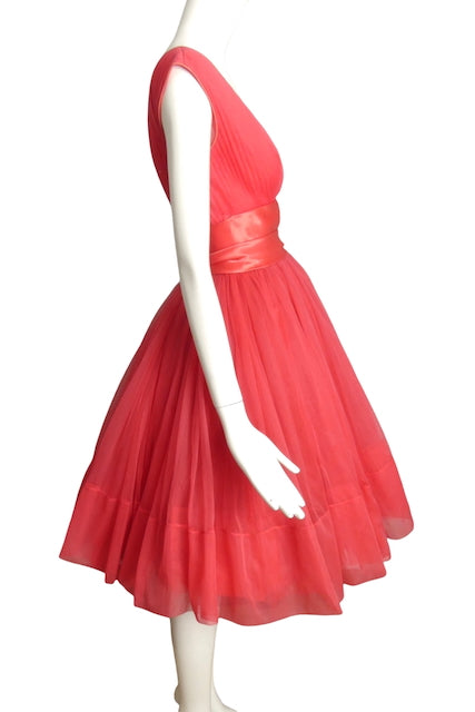 EMMA DOMB- 1950s Coral Party Dress, Size 4