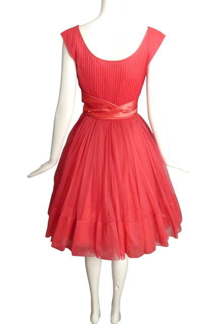 EMMA DOMB- 1950s Coral Party Dress, Size 4
