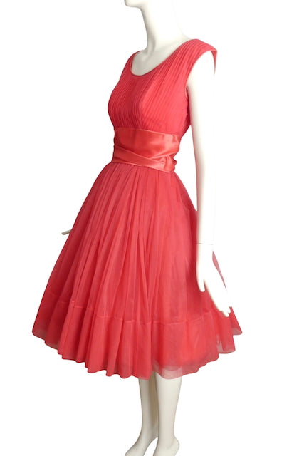EMMA DOMB- 1950s Coral Party Dress, Size 4