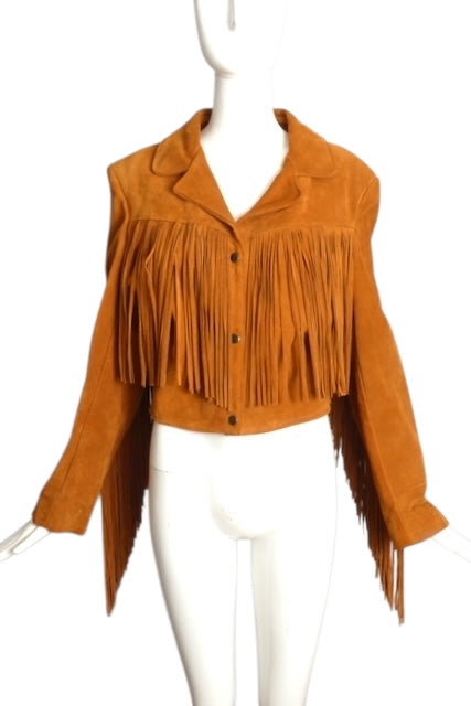 1980s Brown Suede Fringe Jacket, Size 4