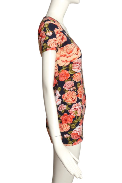 MOSCHINO JEANS- 1990s Floral Print Cotton T-Shirt, Size 8