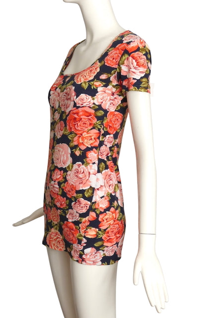 MOSCHINO JEANS- 1990s Floral Print Cotton T-Shirt, Size 8