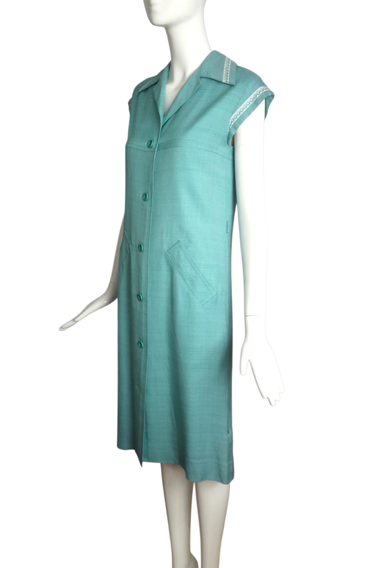 MISS DIOR- 1970s Blue Silk Blend Dress, Size 6