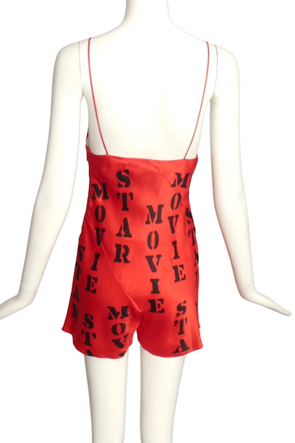 MOSCHINO COUTURE- NWT 2020 Red Print Satin Romper, Size 2