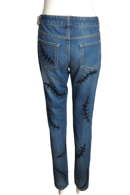 MOSCHINO COUTURE- NWT 2020 Embroidered Denim Stitches Jeans, Size 6