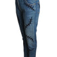 MOSCHINO COUTURE- NWT 2020 Embroidered Denim Stitches Jeans, Size 6