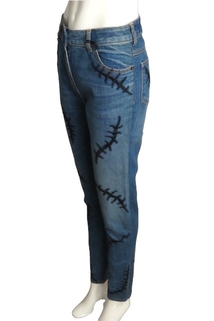 MOSCHINO COUTURE- NWT 2020 Embroidered Denim Stitches Jeans, Size 6