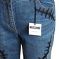 MOSCHINO COUTURE- NWT 2020 Embroidered Denim Stitches Jeans, Size 6