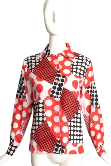 1970s Multi Color Polka Dot Blouse, Size 6