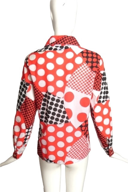 1970s Multi Color Polka Dot Blouse, Size 6