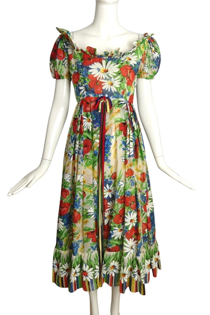 EMMA DOMB- 1960s Floral Batiste Dress, Size 4