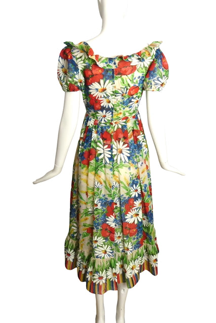 EMMA DOMB- 1960s Floral Batiste Dress, Size 4