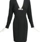 BOB MACKIE- 1990s Black Beaded Crepe Dress, Size 10
