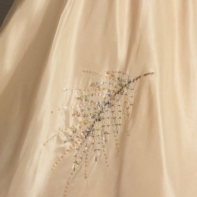 1950s Pale Pink Beaded Taffeta Gown, Size 4