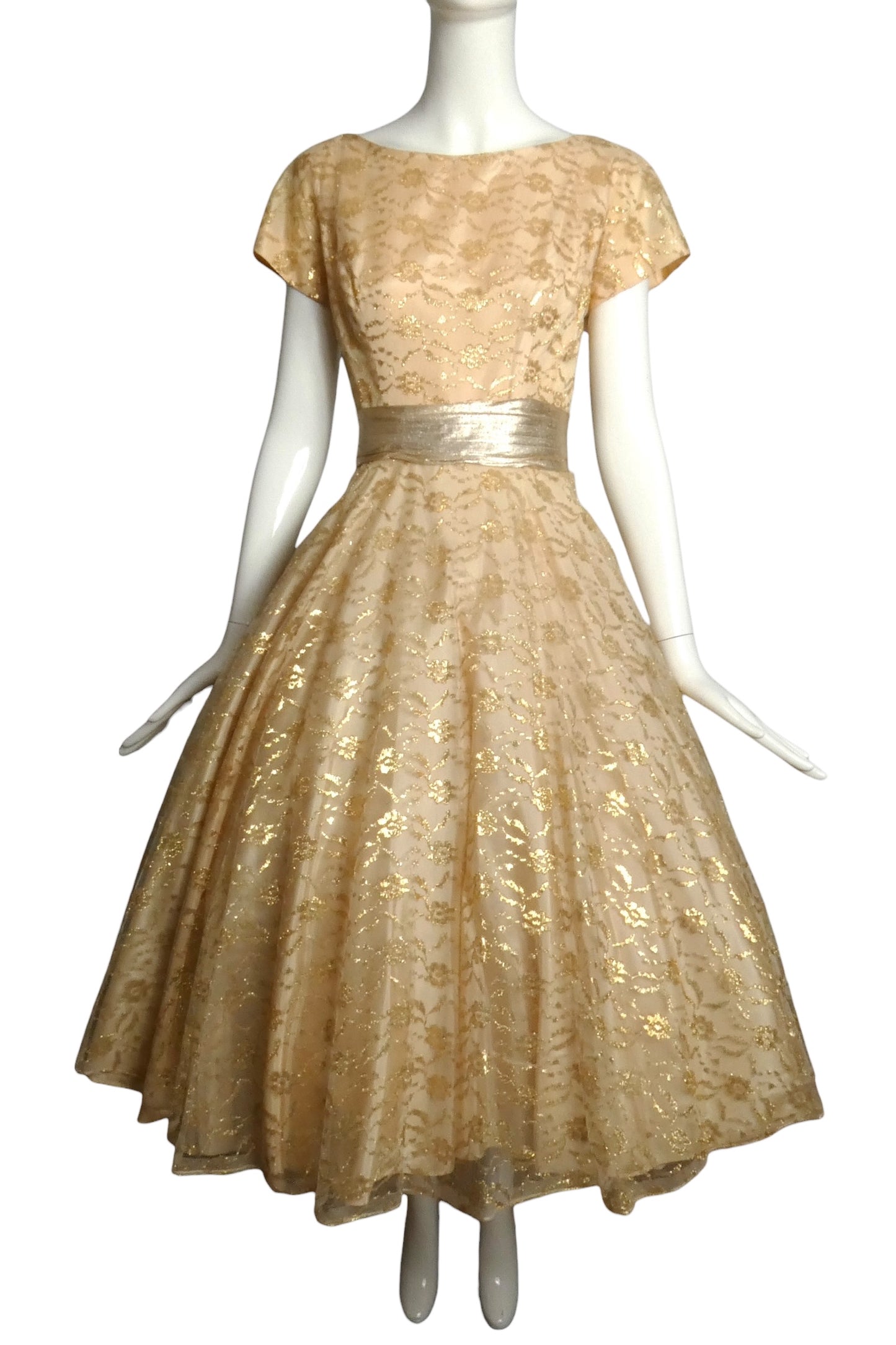 1950s Metallic Lace Party Dress, Size 2