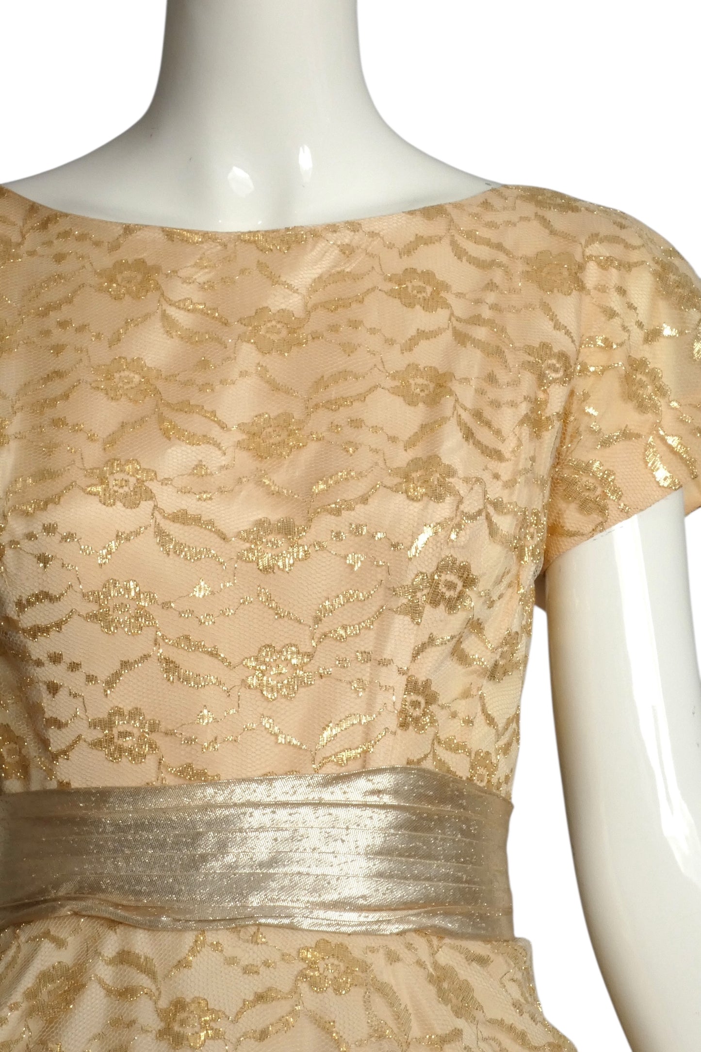 1950s Metallic Lace Party Dress, Size 2