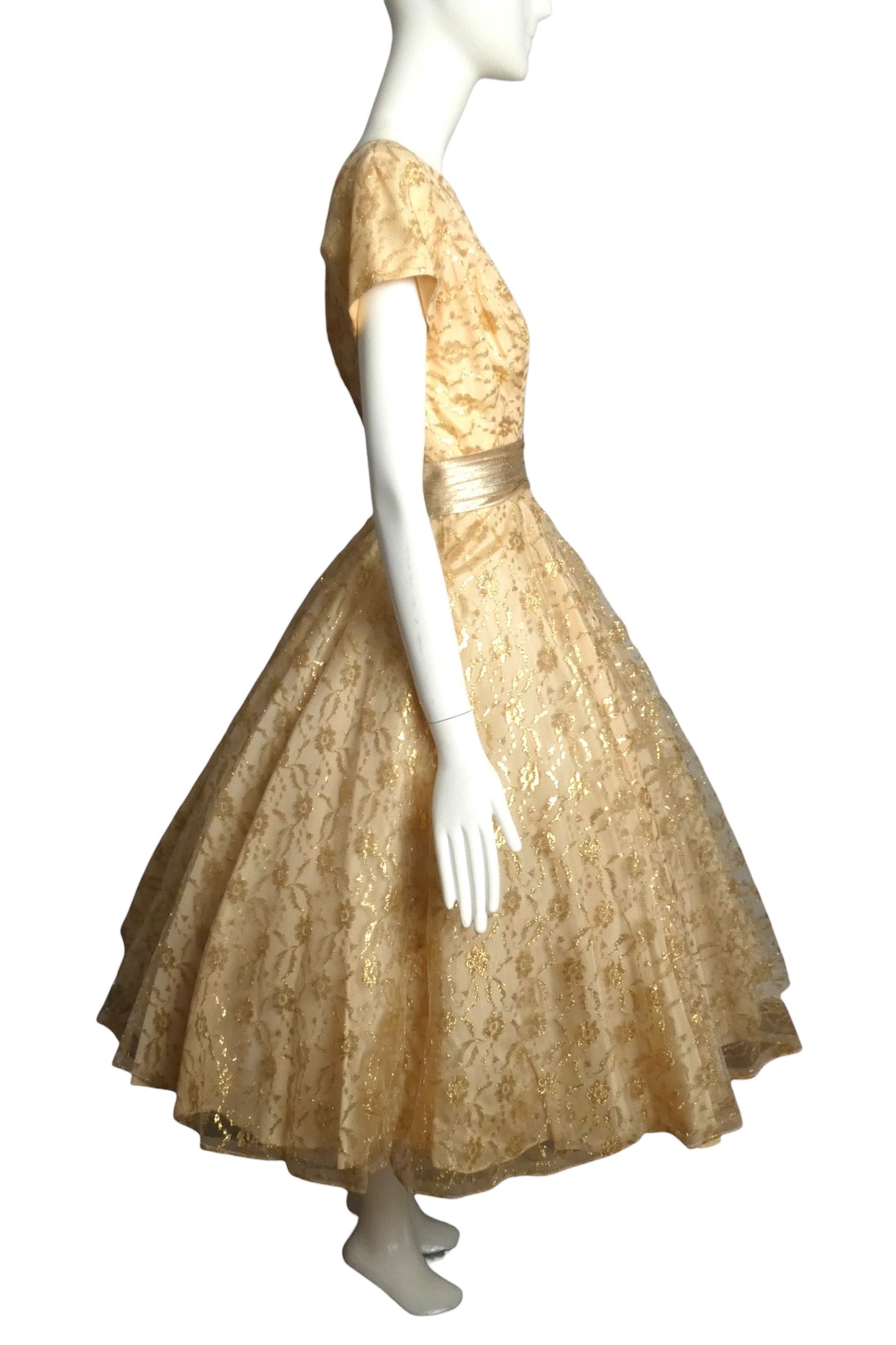 1950s Metallic Lace Party Dress, Size 2
