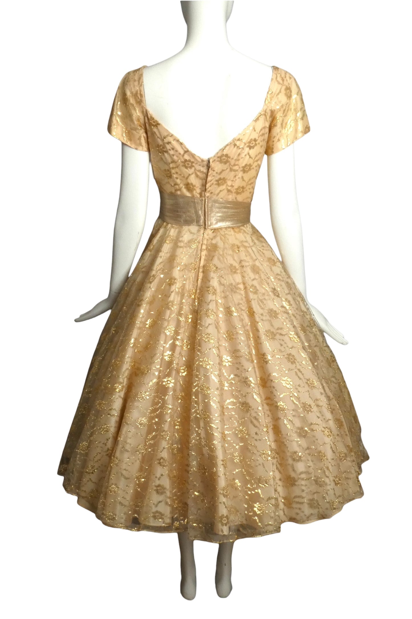 1950s Metallic Lace Party Dress, Size 2