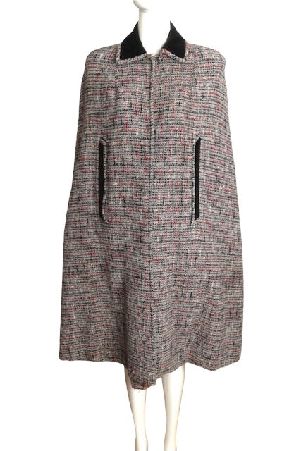1940s Wool Tweed & Velvet Cape, Size S/M