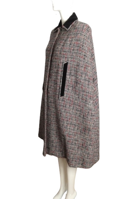 1940s Wool Tweed & Velvet Cape, Size S/M