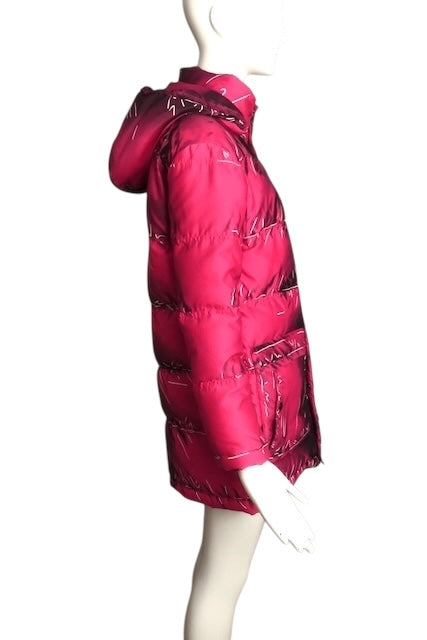 MOSCHINO COUTURE- 2016 Pink & Black Printed Puffer Coat, Size Medium