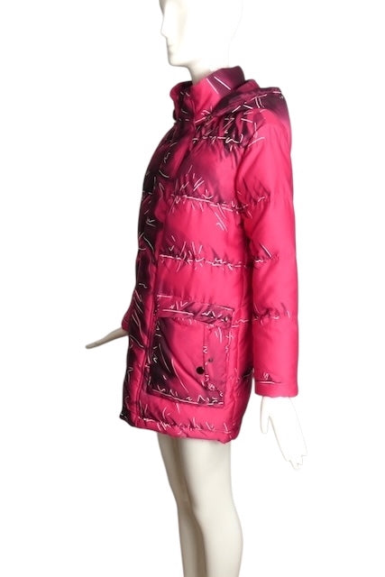 MOSCHINO COUTURE- 2016 Pink & Black Printed Puffer Coat, Size Medium
