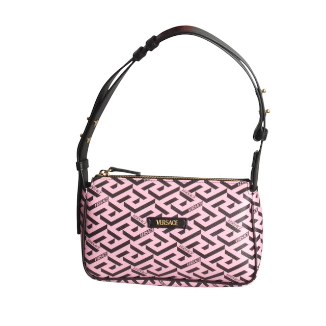 VERSACE- NWT Pink & Black La Greca Canvas Purse