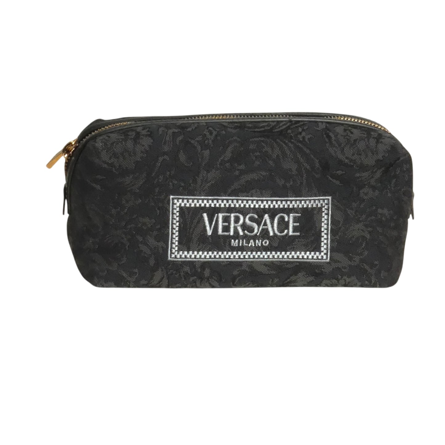 VERSACE- NWT Black Embroidered Jacquard Beauty Pouch