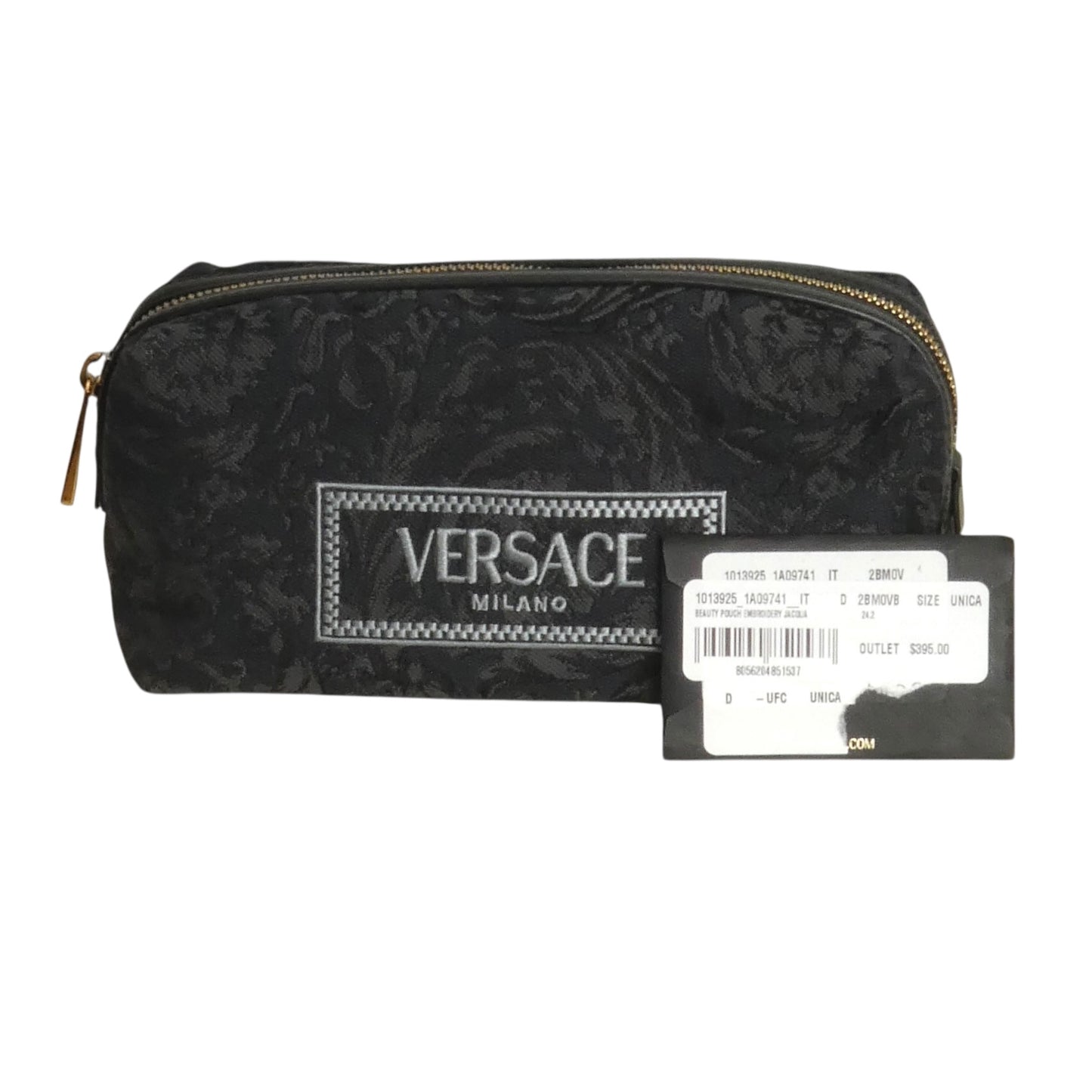 VERSACE- NWT Black Embroidered Jacquard Beauty Pouch