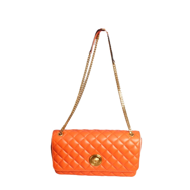 VERSACE- NWT Orange Quilted Leather Jumbo Bag