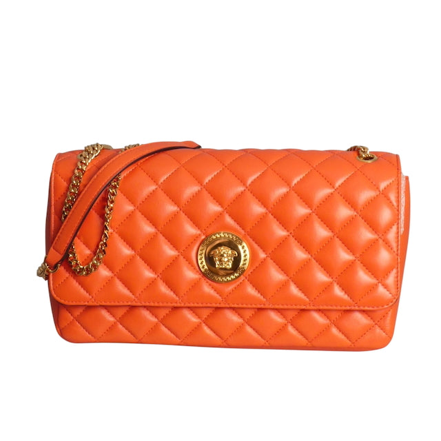 VERSACE- NWT Orange Quilted Leather Jumbo Bag