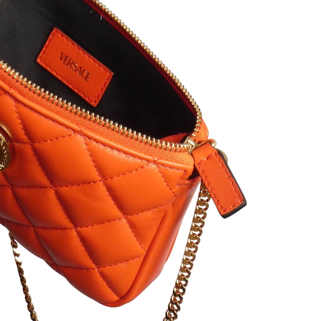 VERSACE- NWT Orange Quilted Leather Mini Purse