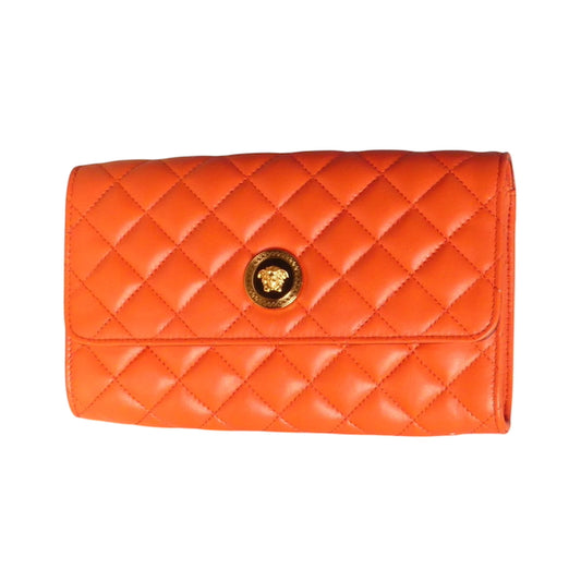 VERSACE- NWT Orange Quilted Leather Clutch