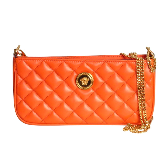 VERSACE- NWT Orange Quilted Leather Hand Bag