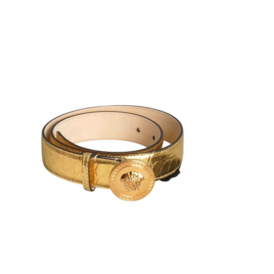 VERSACE- NWT Gold Metallic Leather Belt, Waist 28
