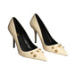 VERSACE- NIB Ivory Leather Medusa Spike Heel Pumps, Size 39
