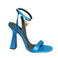 VERSACE- NIB Blue Satin Charm Sandals, Size 40
